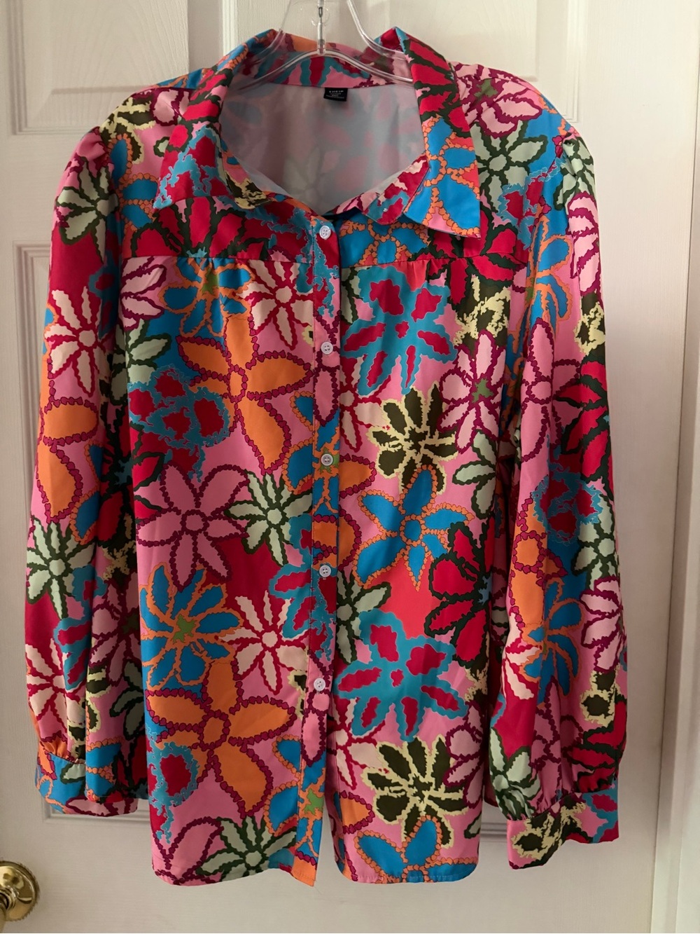SHEIN Multicolor Floral Button-Down Shirt - Pink, Blue, Orange, Green